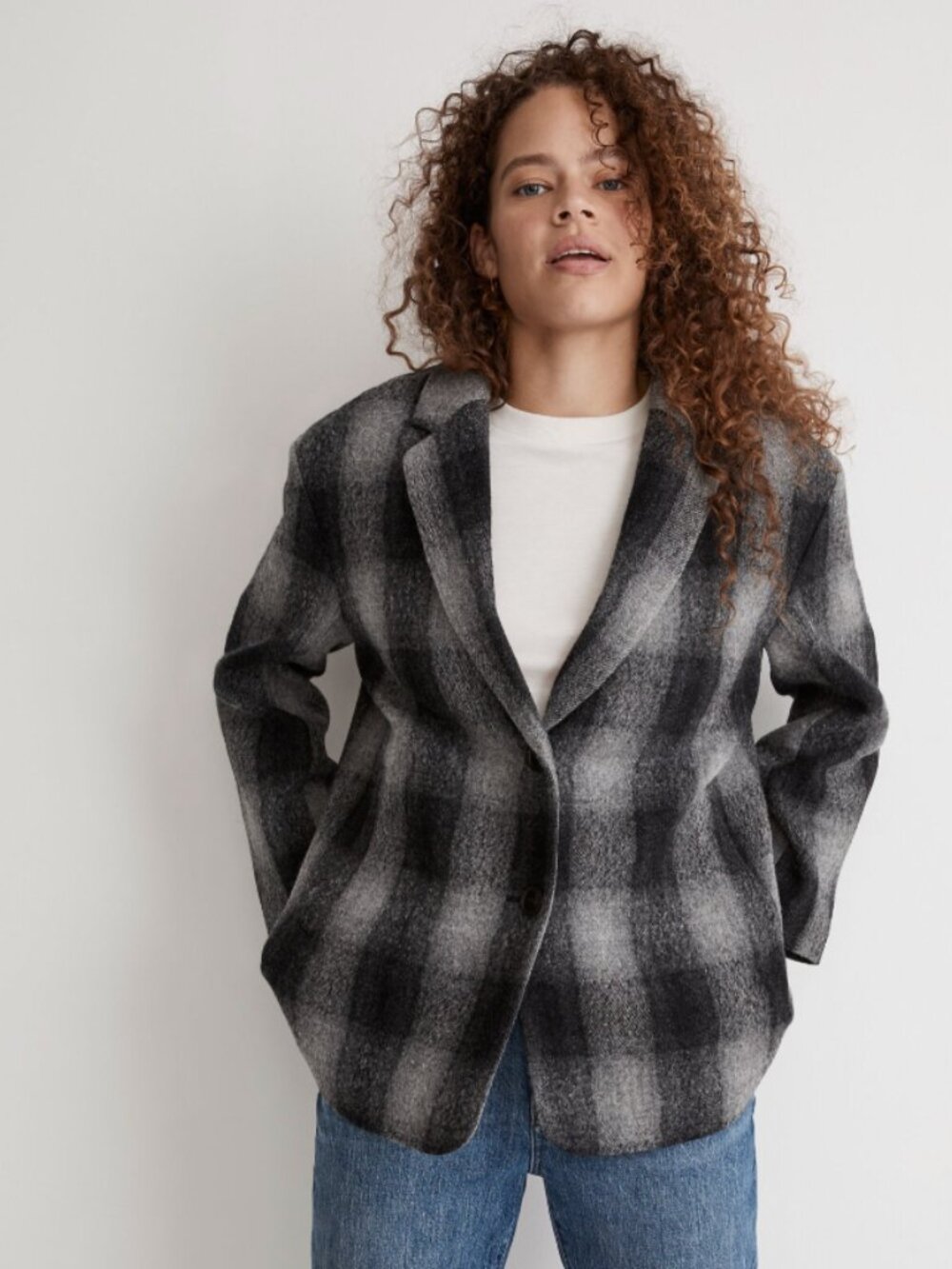 Madewell The Oversized Dorset Blazer in Buffalo Check Boiled Wool